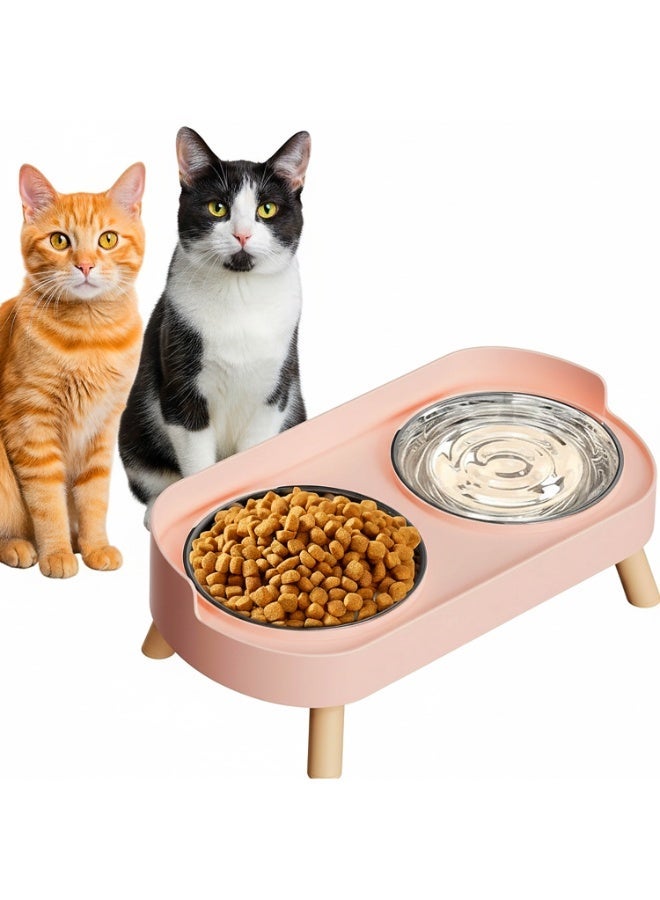 SOGAR SHAMO ارتفع وعاء القط ، رفعت القط الغذاء والماء وعاء مجموعة للقطط الداخلية ، دليل الرش مع 2 الفولاذ المقاوم للصدأ وعاء الغذاء الحيوانات الأليفة للقطط والجرر ، غسالة صحون آمنة الوردي - Image 1